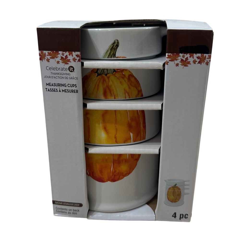 Celebrate It Thanksgiving Pumpkin Ceramic Nesting Measuring Cups 4 Piece Set